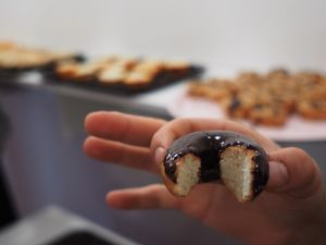 Chocolate vegan donut at Blue Vegan Pig Shop in Prague