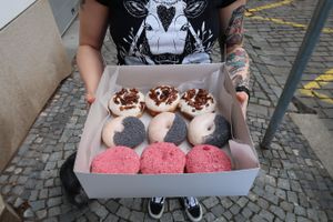 donuts at Blue Vegan Pig Shop in Prague