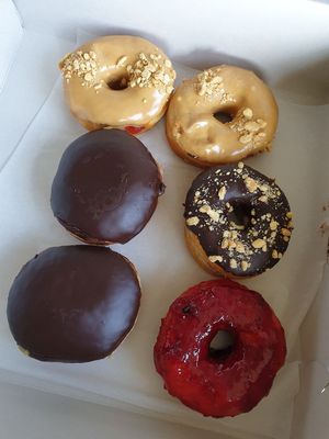 PBJ, Boston creme, chocolate creme filled, first berry and custard - all yummy at Blue Vegan Pig Shop in Prague