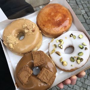 Peanut butter and jam, creme brûlée (my favourite), biscoff and pistachio  at Blue Vegan Pig Shop in Prague