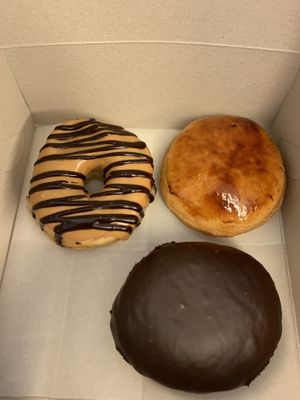 Salty caramel, crème brûlée and the Boston donut.  at Blue Vegan Pig Shop in Prague