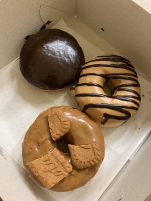 The Boston donut, Salty caramel (my favorite!) and the Lotus donut.  at Blue Vegan Pig Shop in Prague