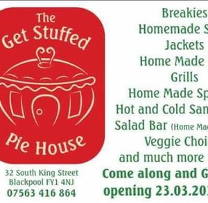 menu at The Get Stuffed Pie House in Blackpool
