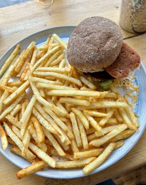 Vegan breakfast burger  at The Orchard Cafe in Worthing