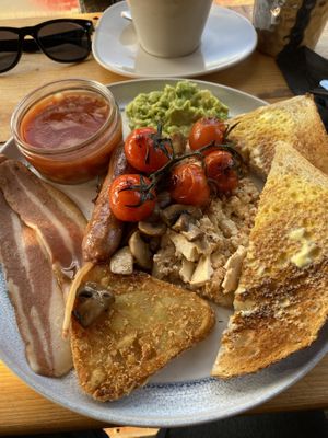 Vegan Breakfast with added sausage and scrambled tofu   at The Orchard Cafe in Worthing