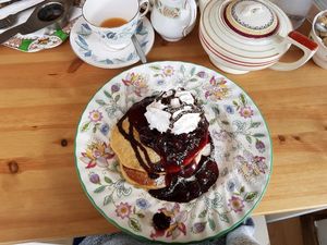 Vegan black forest pancakes at The Orchard Cafe in Worthing