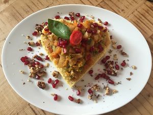 Herz-Couscous mit Herbstgemüse und Granatapfelkernen - mmmmm :-) at Pizzeria Bistro Mediterraneo in Merano