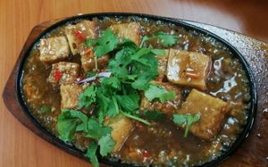 tofu on hotplate at Heaven's Grace Vegetarian Point  - Bukit Batok in West Singapore