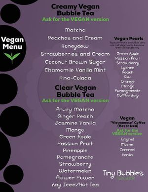 tiny bubbles vegan menu at Tiny Bubbles Tea Bar in Marietta