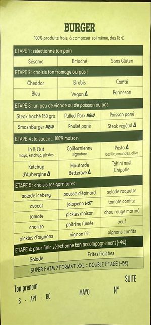 Menu burger   at California Kitchen in Biarritz