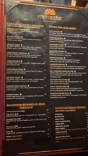 Menu  at Namaste India Bistro in Monterey