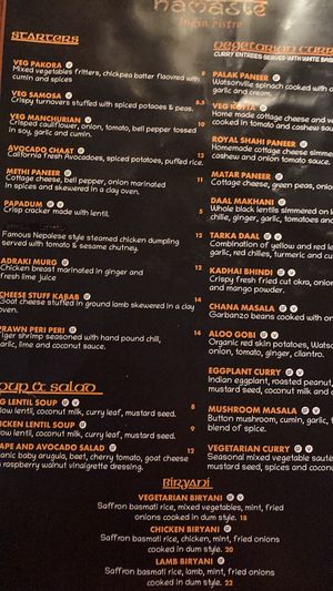 Menu  at Namaste India Bistro in Monterey