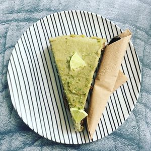 Raw lime matcha cheesecake at Elephant in the Room in Thessaloniki