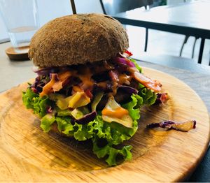 Vegan burger (the bread is lovely)  at Elephant in the Room in Thessaloniki