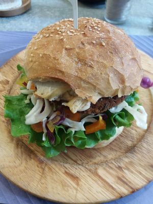 Amazing Satan burger at Elephant in the Room in Thessaloniki