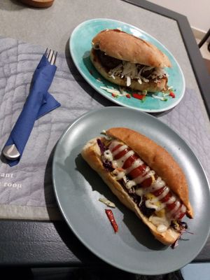 Diahes of the day Carrot-dog and "meatball" sandwich at Elephant in the Room in Thessaloniki
