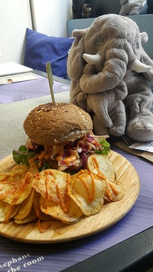 Schnitzel 'chicken' burger. Awesome! at Elephant in the Room in Thessaloniki