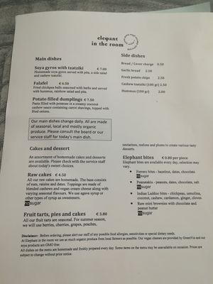 menu 2019 at Elephant in the Room in Thessaloniki