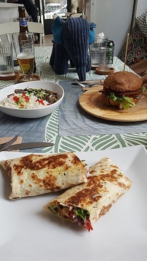 Amazing seitan burger and the others of course!!! at Elephant in the Room in Thessaloniki