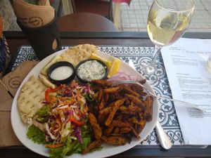 Gyros pita with cashew tzatziki at Elephant in the Room in Thessaloniki