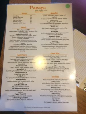 menu  at Papaya Asian Kitchen in Rochester