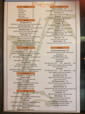 menu 2 at Papaya Asian Kitchen in Rochester