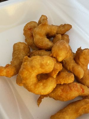 The shrimp for the General Tso shrimp (sauce was in another container)  at Ma Ma Wok in Charlotte