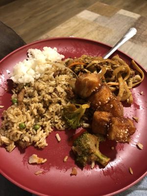 Lo mein, sesame tofu, fried and white rice  at Ma Ma Wok in Charlotte