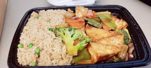 Bean curd and vegetables with fried rice, lunch combo at Ma Ma Wok in Charlotte