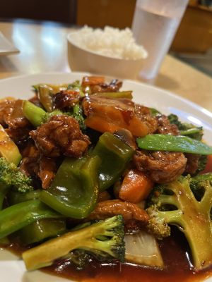 Sweet & Sour Veggie Meat with white rice   at Ma Ma Wok in Charlotte