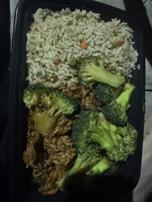 Broccoli with vegan beef and fried rice   at Ma Ma Wok in Charlotte
