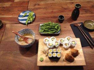 Really good miso with lots of shiitake, edamame, and the vegan combo! at Sushi Kometsu in Bielefeld