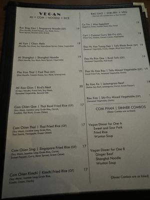 Menu entrees  at Seasoned Fusion Tastes in Saskatoon