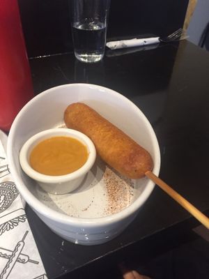 Corn dog at güd eats in Saskatoon