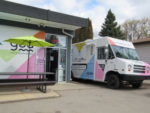 exterior at güd eats in Saskatoon