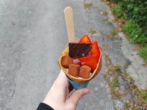Chocolate and strawberry crepe at Cokofu Cafe in Urasoe
