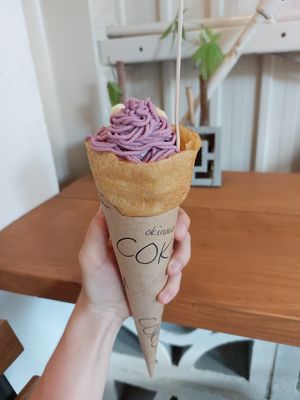 Beniimo crepe at Cokofu Cafe in Urasoe