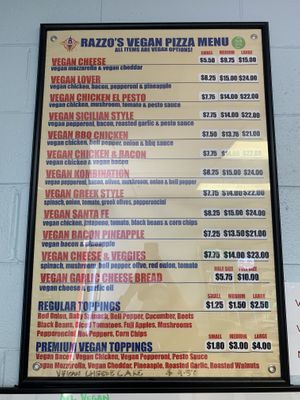 Vegan Menu at Razzos Pizza And Salads in Hayward