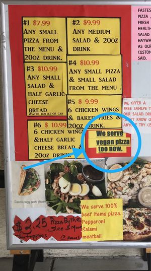 Vegan menu! at Razzos Pizza And Salads in Hayward