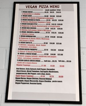 Vegan menu & prices  at Razzos Pizza And Salads in Hayward