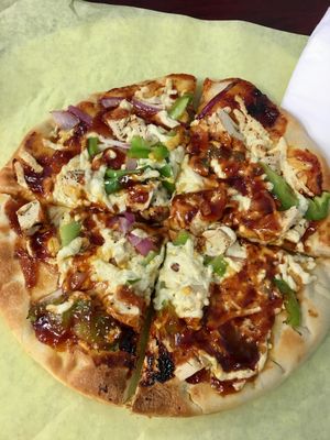 BBQ chicken vegan pizza at Razzos Pizza And Salads in Hayward