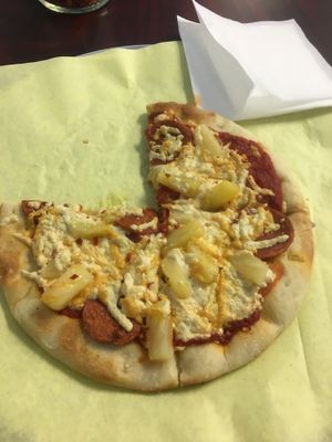 Vegan Pineapple & Pepperoni Pizza!   at Razzos Pizza And Salads in Hayward