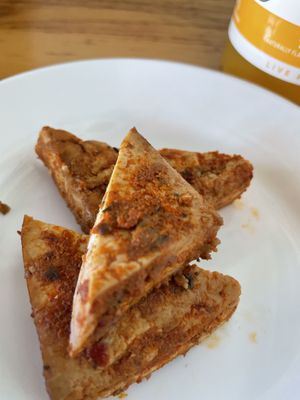 Tofu from the cesar salad. Asked for it on the side at Pulse Cafe in Hadley