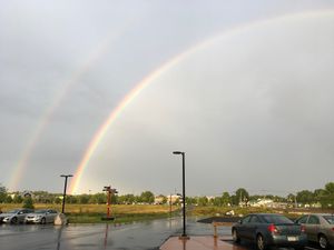View of double rainbow from Pulse's parking lot - fitting finale to a delightful meal. at Pulse Cafe in Hadley