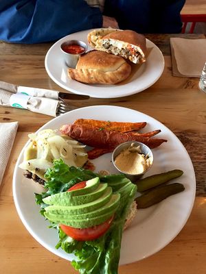 veggie burger and calzone  at Pulse Cafe in Hadley