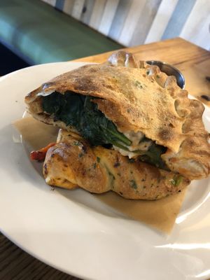 Crimini “Chicken” Calzone at Pulse Cafe in Hadley