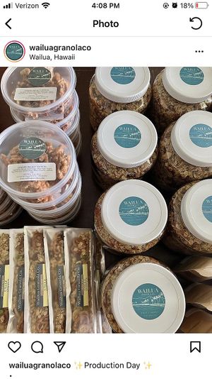 Serving locally made and popular because it’s delicious Wailua granola. Also the base granola for IMUA’s Surfer’s Fuel.   at Imua Coffee Roasters in Kapaa