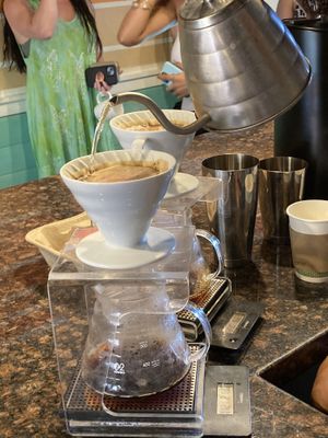 100% pure organic Kona coffee pour over from Konalicious organic coffee farm; on The Big Island.   at Imua Coffee Roasters in Kapaa