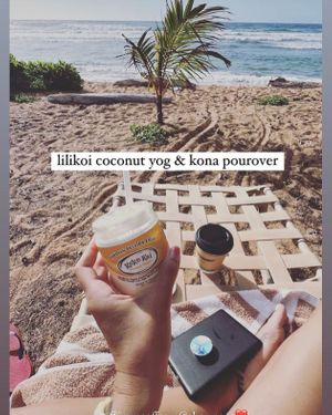 Someone realizing this amazing coconut yogurt from Oahu is not “the best tasting Greek yogurt she’s ever had,” but actually plant-based!  at Imua Coffee Roasters in Kapaa