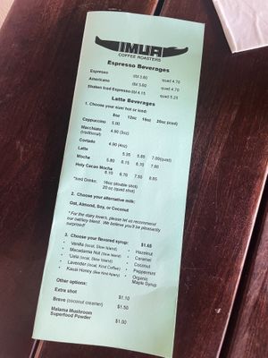 Menu (1/3)  at Imua Coffee Roasters in Kapaa